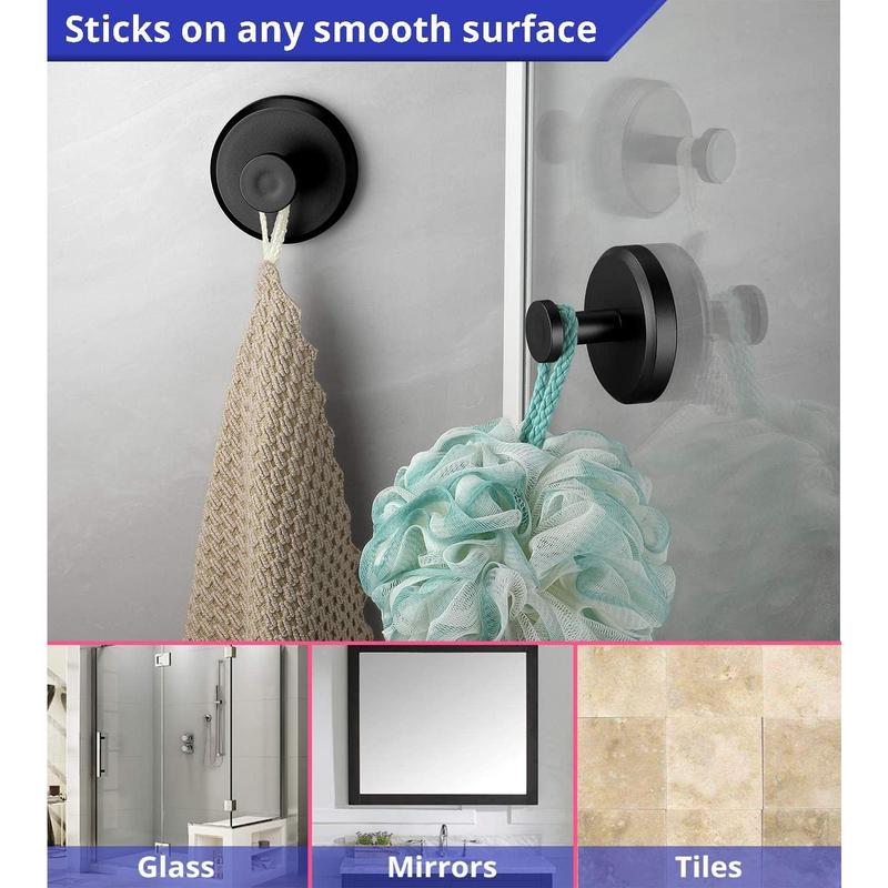 2 or 4 Pack Waterproof Suction Cup Hooks for Hanging Up to 15 lbs, Bathroom, Kitchen, Glass Door, Mirror, Tile – Loofah, Towel, Coat, Bath Robe Hook Holder