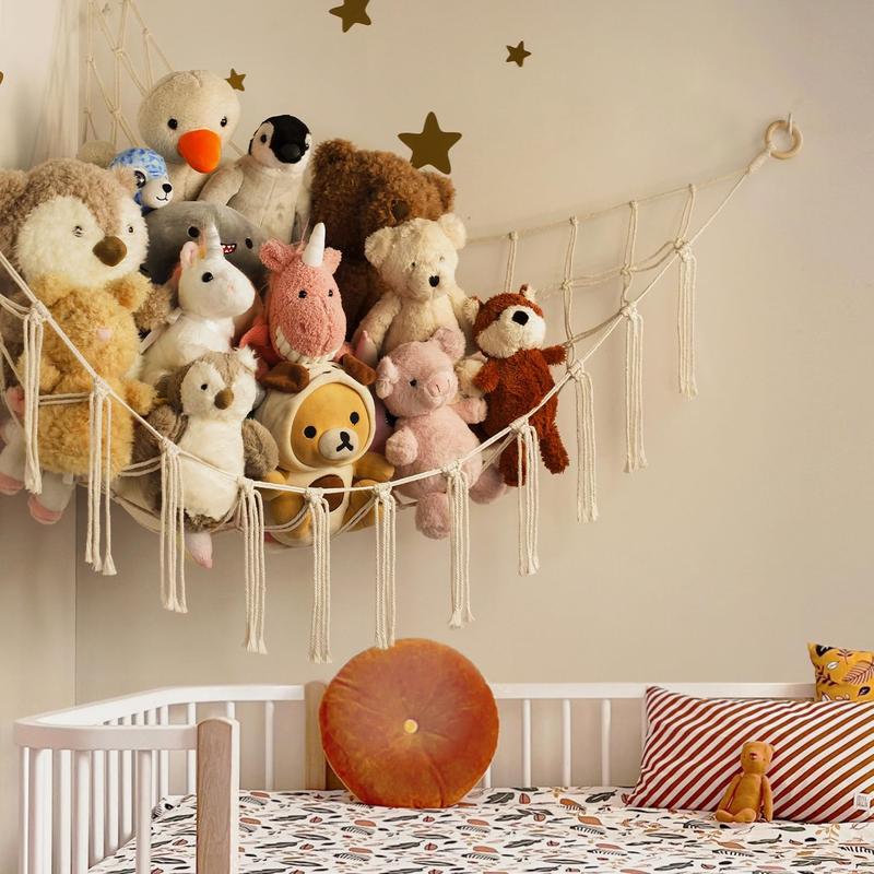 Stuffed Animal Storage Hammock or Net Corner - Large Toy Hammock Net for Stuffed Animals Room Decor - Cute Stuff Animal Organizer Holder for Plush Plushie - Kids Baby Nursery Wall Bedroom Home Decor mirolam