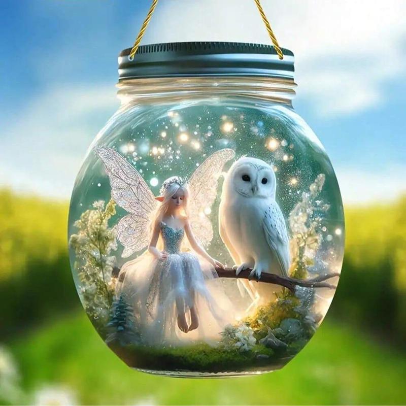 Fairy in Jar Design Hanging Decor, 1 Count Acrylic Sunshade Pendant, Hanging Decor for Living Room, Bedroom, Porch, Courtyard