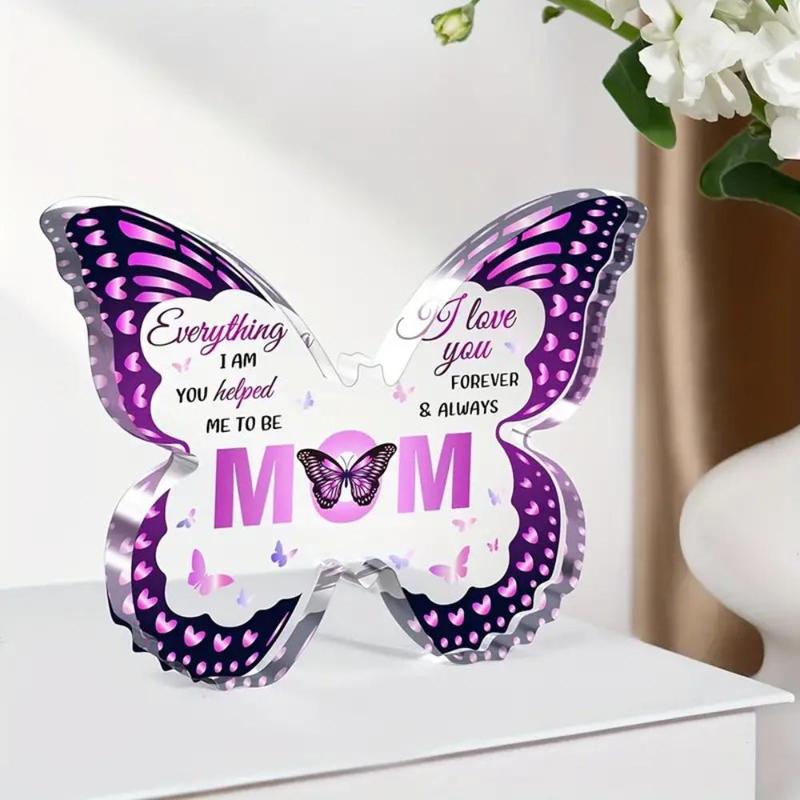 Butterfly Design Acrylic Plaque, Creative Letter Design Desktop Ornament, Home Decor Gift for Mom