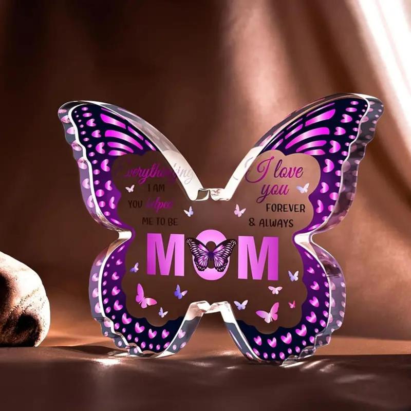 Butterfly Design Acrylic Plaque, Creative Letter Design Desktop Ornament, Home Decor Gift for Mom