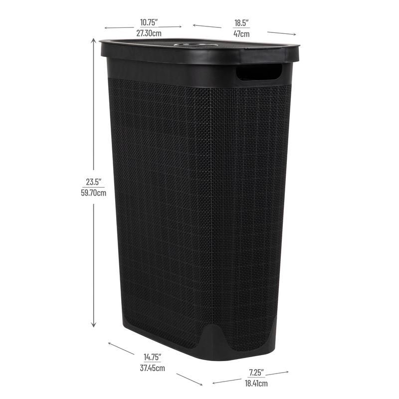 40L Slim Laundry Hamper, Clothes Basket, Plastic, Adult 18.5”L x 10.75”W x 23.5”H, Black Organiser Room