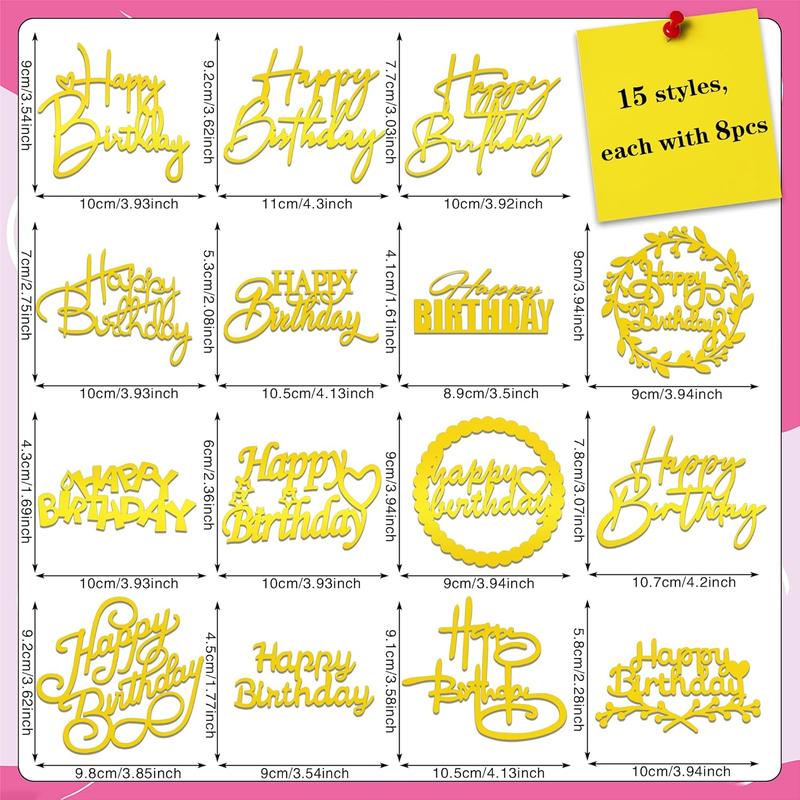 120   Happy Birthday Cake Toppers Mirror  Cake Topper Cake Decorations Cake Inserts Cake Decorating Supplies Cupcake Toppers for Birthday Party Cake Desserts Pastries 15 Styles