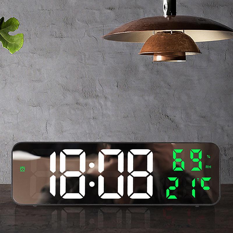 USB Charging Mirror Large Screen Electronic Alarm Clock for Room Decor, LED Display Wall Clock, Home Decor for Living Room, Bedroom Decor