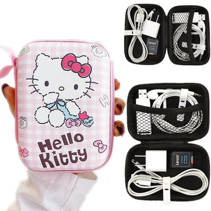 SANRIO Cartoon Pattern Data Cable Storage Bag, Portable Charger Earphone Coin Sorting Case Organizer, Mini Data Cable Carry Bag for Home Office Outdoor Travel