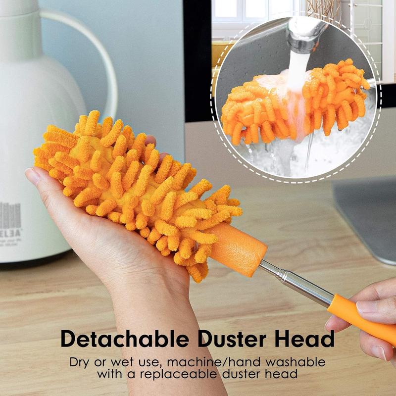 Microfiber Duster for Cleaning,  Hand Washable Dusters with 2 count Replaceable Microfiber Head, Extendable Pole, Detachable Cleaning Supplies for Office, Car, Window, Furniture, Ceiling Fan