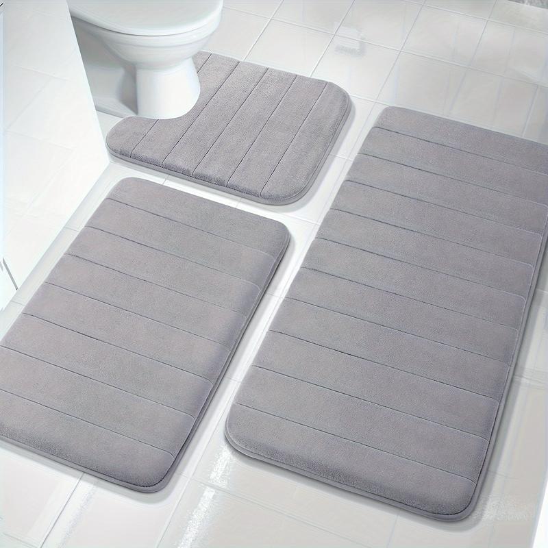 Bathroom Rugs For 3 Pieces, Memory Foam Bath Mat Set, Soft Comfortable, Water Absorption, Non-Slip, Thick, Machine Washable, Easier To Dry For Floor Mats For Bathroom, Shower, And Tub, Grey