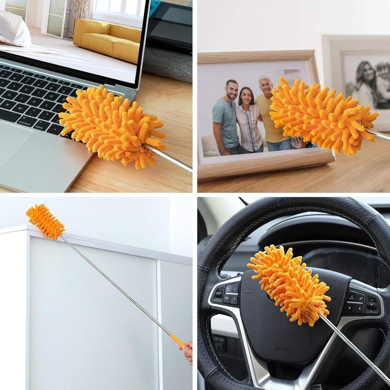 Microfiber Duster for Cleaning,  Hand Washable Dusters with 2 count Replaceable Microfiber Head, Extendable Pole, Detachable Cleaning Supplies for Office, Car, Window, Furniture, Ceiling Fan