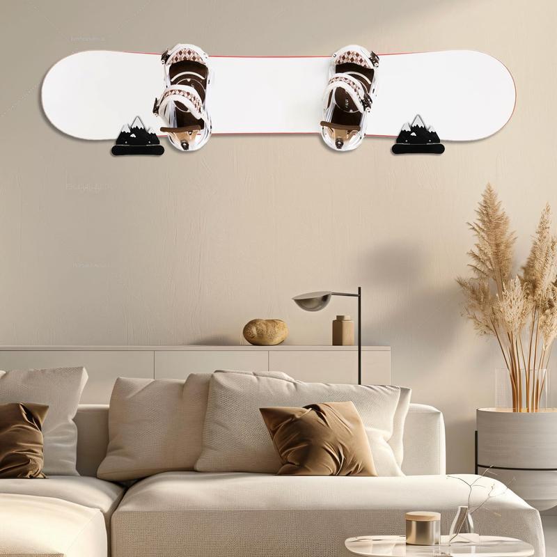 Snowboard Wall Mount with Hooks, 1 Pair Universal Design Snowboard Storage Rack, Space Saver, Wall Art for Home Living Room Bedroom