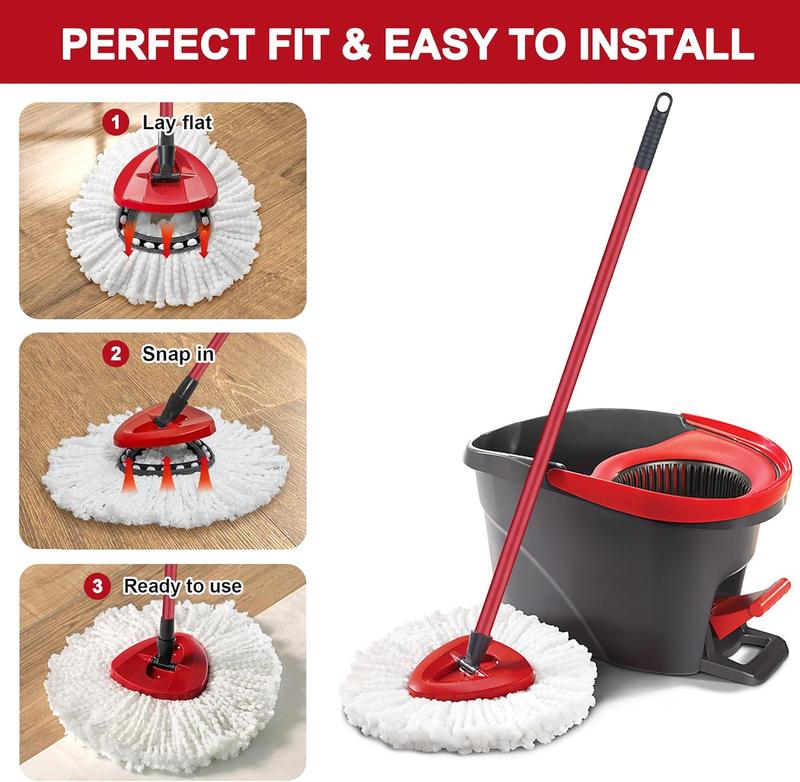 Spin Mop Head & Scrub Brush Head Refills for O-Cedar EasyWing Spin Mop System. Microfiber Mop Scrubber Replacements for Velida Ocedar 1-tank System