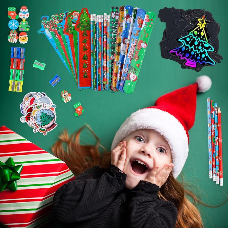 218PCS Christmas Party Favors for Kids - Bulk Goodie Bags & Stationery Set