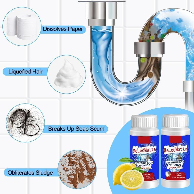 2Pcs Meledmatte Powerful Pipe Dredging Agent, Desentupidorc De Canos Drain Gel, Sink Drain Cleaner Kitchen Toilet Pipeline Dredge Agent