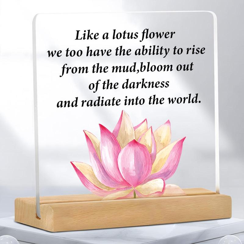 Lotus Pattern Acrylic Desktop Ornament, Lotus Flower Decorative Ornament, Inspirational Gift for Women, Home Decor for Living Room Bedroom Office