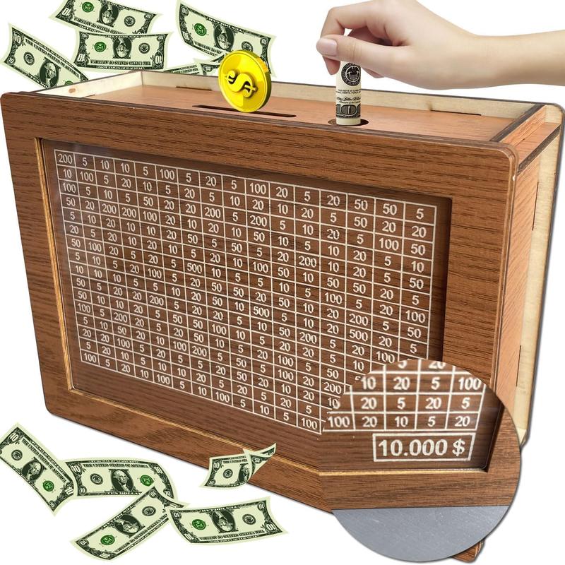 [Free Delivery] Wooden Money Box for Adults - 10,000 Saving Capacity - Decorative Piggy Bank for Coins and Cash - Ornaments