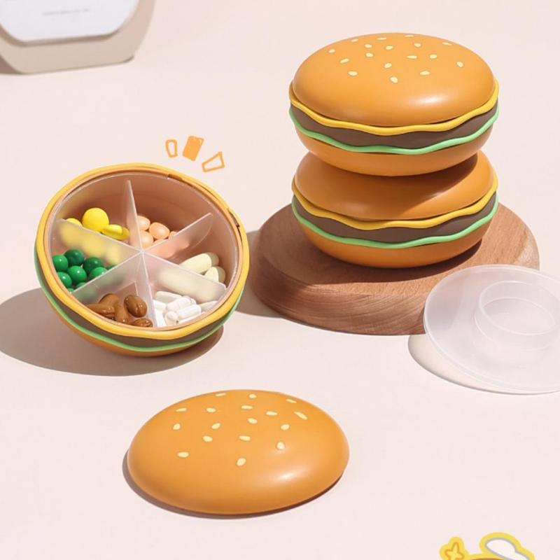 Burger Shaped Pill Box, 1 Count Portable Pill Storage Box, Cute Pill Organizer, Pill Storage Container for Home & Travel