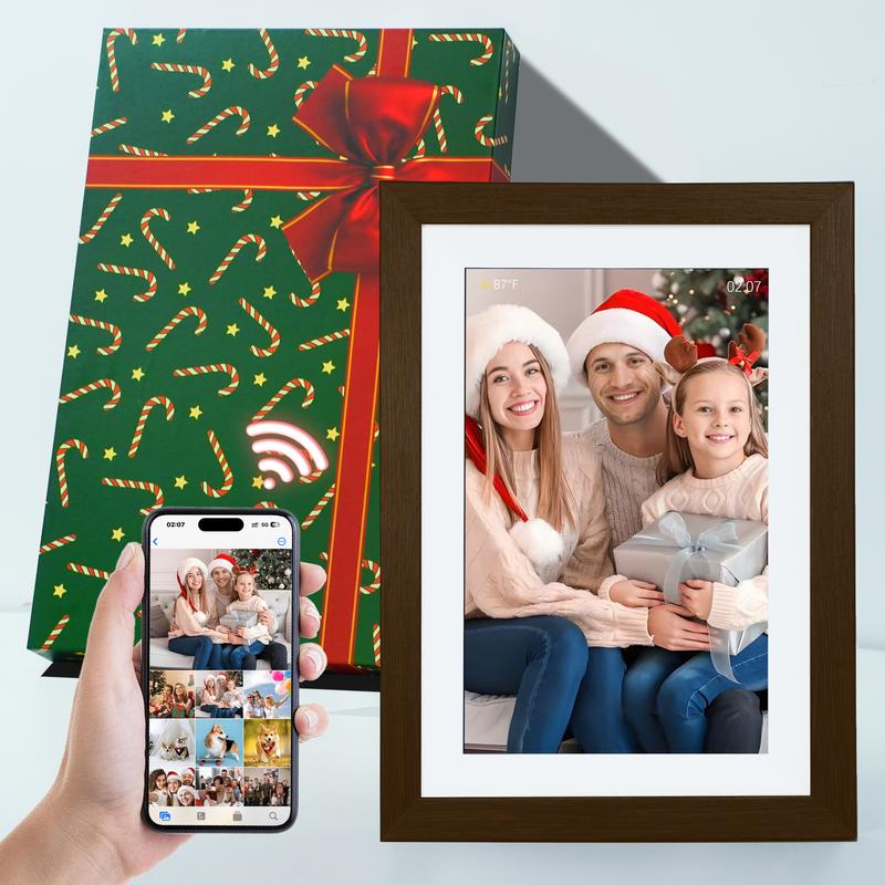 EKoio Digital photo frame,Christmas gift box,Gift ideas,10.1 Inch WiFi Digital Picture Frame,1280 * 800IPS HD Cloud Smart Digital Photo Frame,32GB Storage, Wall Mountable, Auto-Rotate,Easy to Share Photos or Videos via free APP,Decor,Wood,Wedding