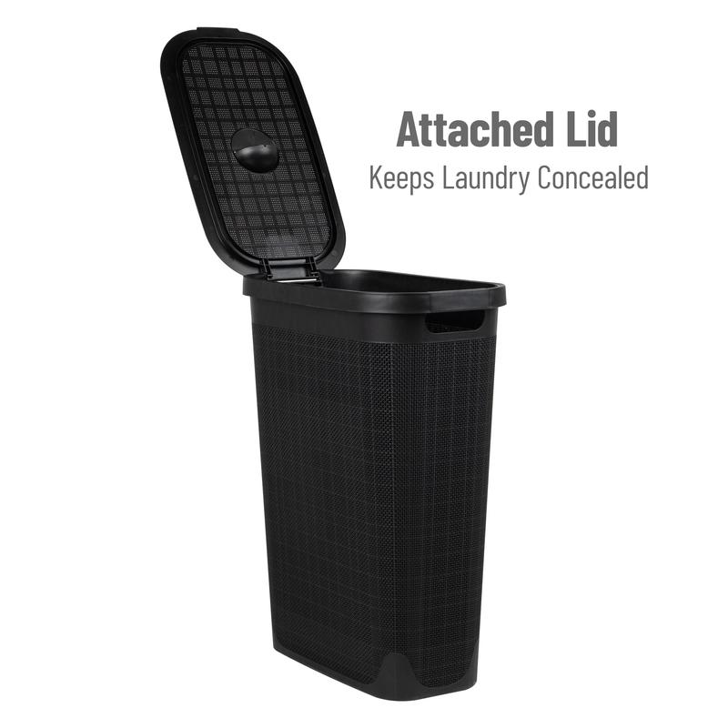 40L Slim Laundry Hamper, Clothes Basket, Plastic, Adult 18.5”L x 10.75”W x 23.5”H, Black Organiser Room