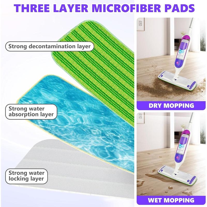 6 reusable mop pads compatible with Swiffer power mop, capable of cleaning dirt, debris, grease, pet hair, without damaging the floor, suitable for both dry and wet use