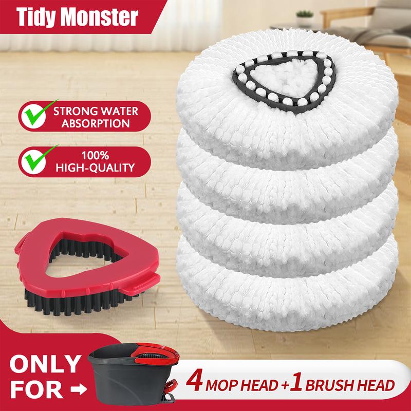 Spin Mop Head & Scrub Brush Head Refills for O-Cedar EasyWing Spin Mop System. Microfiber Mop Scrubber Replacements for Velida Ocedar 1-tank System