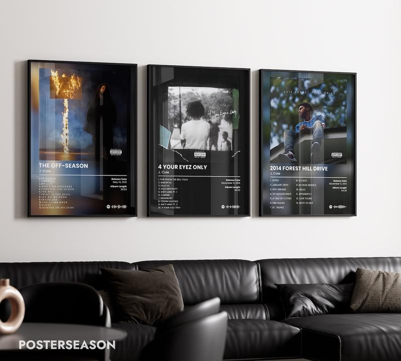 J. Cole Album Poster Set of 6, Album Cover Print, Tracklist Poster, Rap Poster, Cover Art Poster, Hip Hop Poster