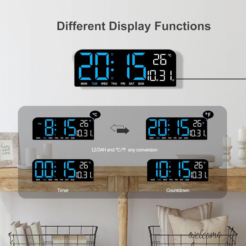 Digital Led Mirror Wall Clock Alarm Temperature Humidity 10