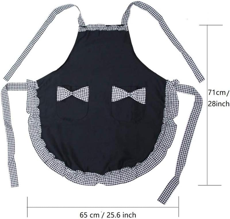 Cute Retro Lovely Vintage Ladies Kitchen Flirty Vintage Aprons for Women Girls with Pockets for Mothers Day Gift (Black)