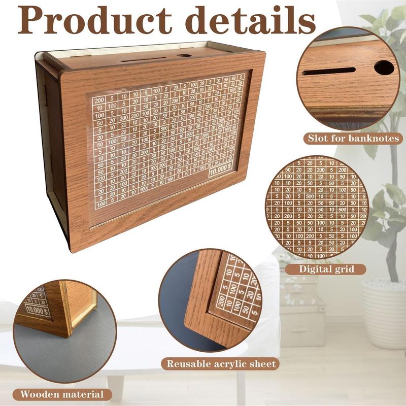 [Free Delivery] Wooden Money Box for Adults - 10,000 Saving Capacity - Decorative Piggy Bank for Coins and Cash - Ornaments