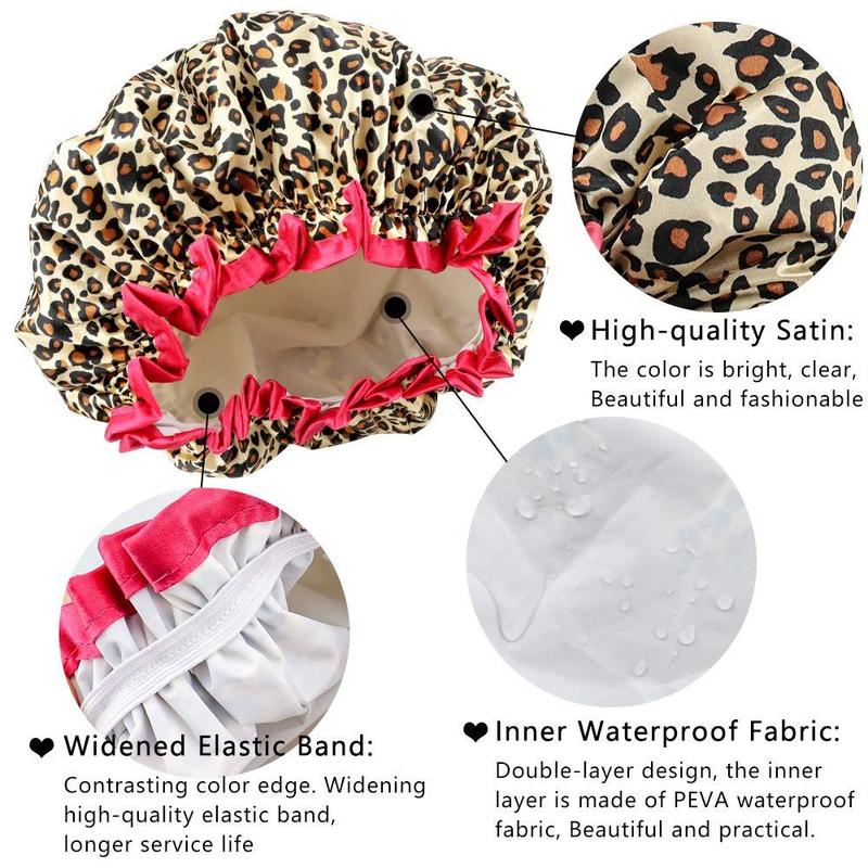 Double Layer Waterproof Shower Cap, 4 Counts set Elastic and Reusable Shower Cap, Hair Bathing Cap for Women & Girls