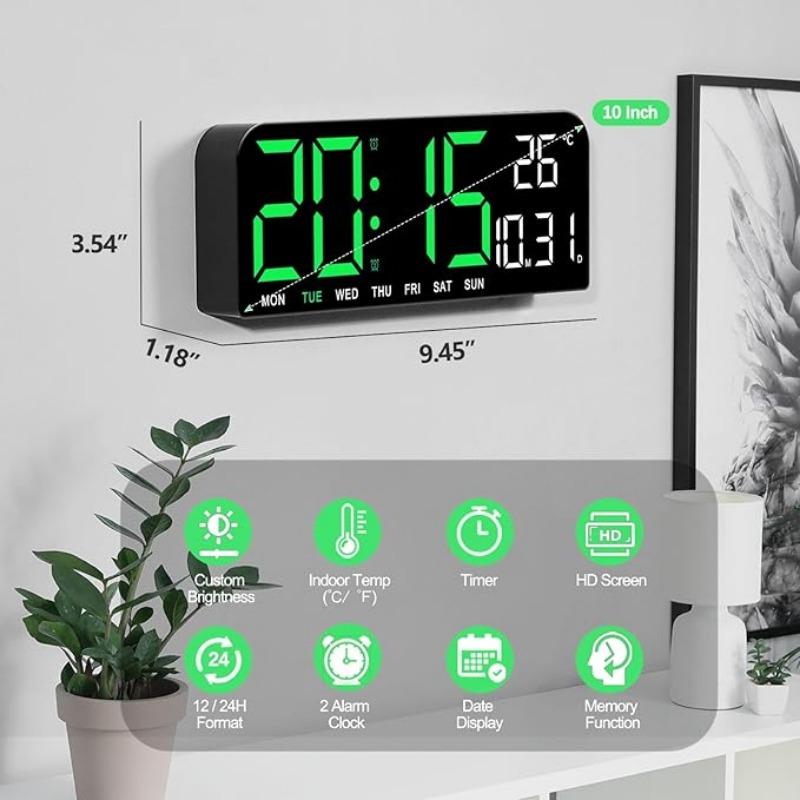 Digital Wall Clock Large Display, LED Wall Clocks for Living Room Decor, Digital Clock with Temperature DST Auto-Dimming Humidity Snooze - 12 24H, Silent Digital Clocks