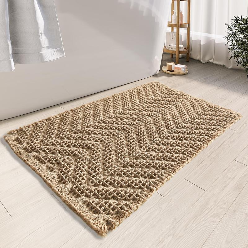 Boho Bathroom Floor Mat, Super Absorbent Non Slip Shower Mats, Quick Dry Bath Mat Towel, Brown, 18 