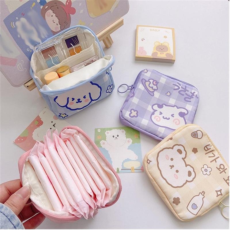 Cute Cartoon Pattern Storage Bag, 1 Count Portable Dustproof Sanitary Pad Storage Bag, Mini Bags for Women, Multifunctional Storage Bag for Home