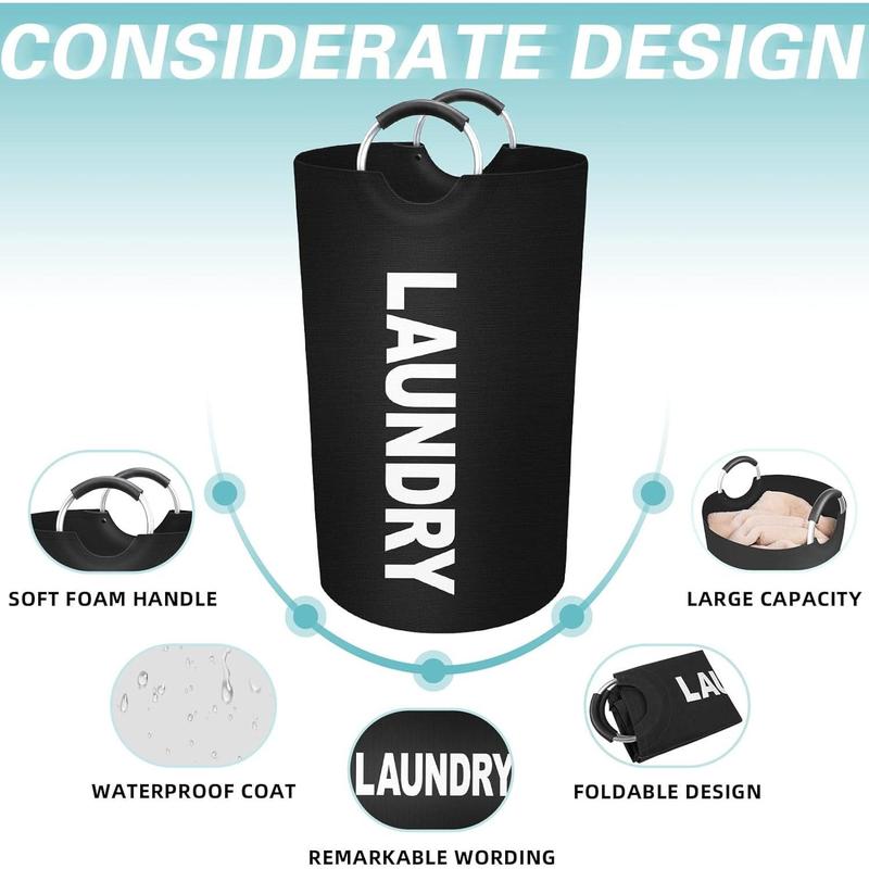 90L Large Laundry Basket, Laundry Hamper, Dirty Clothes Hamper for Laundry, Collapsible, Waterproof Laundry Baskets with Foam Protected Aluminum Handles for Laundry, Dorm, Family (Black)