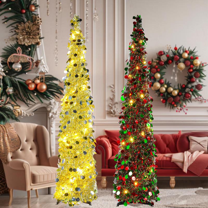 5ft Christmas Tree, 1 Count 8 Flashing Modes Warm White Light Christmas Tree, Perfect for Indoor Outdoor Party Home Decor, Christmas Decor