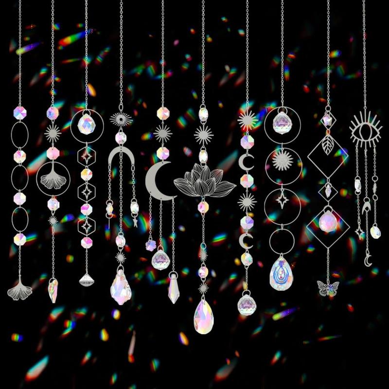 Sun Catcher Decoration, 1 Set Artificial Crystal Sun Catcher Prism Hanging Kit with Chain, Rainbow Maker Crystals Balls Pendants Ornaments for Indoor Window Outdoor Garden Room Decor, Christmas 2024 Ornament, Christmas Gift Ideas, Stocking Stuffers