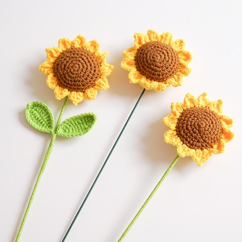 YShomy Crochet Handmade Sunflowers 6pcs set, Longlasting Knitted Flowers for Home Decoration, Christmas Gift, Valentines Day, Cotton Decorative Plant