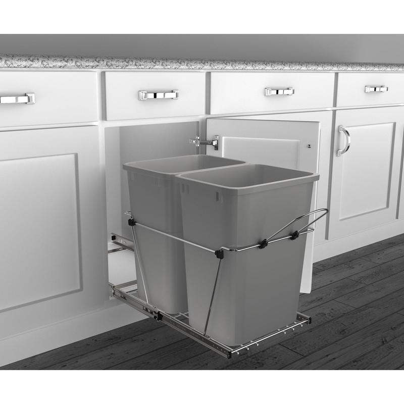 Rev-A-Shelf Double Pull Out Trash Can 35 Qt for Kitchen, RV-18KD-17C S Container Cabinet