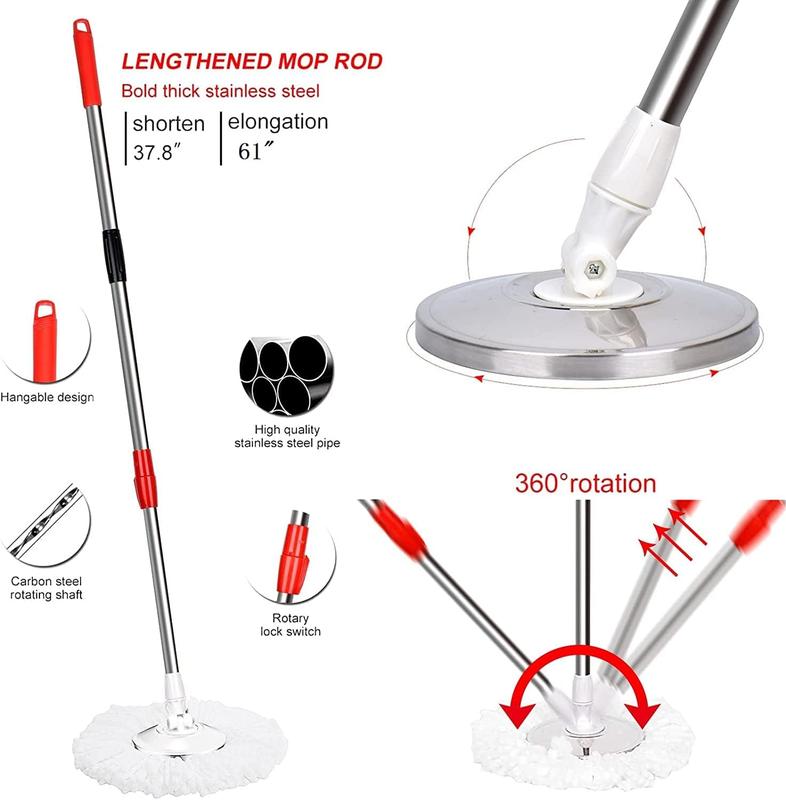 360 Easywring Microfiber Spin Mop & Bucket Set Cleaning System with 3 Refills, 60inch Adjustable Handle, Kitchen Mop Floor Cleaning Prime Spin Mop