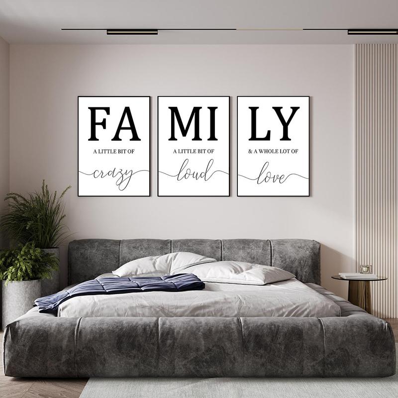 Family Quotes Unframed Canvas Poster, 3 Counts Modern Minimalist Wall Art, Waterproof Canvas Wall Art for Home Living Room Bedroom Office Decor