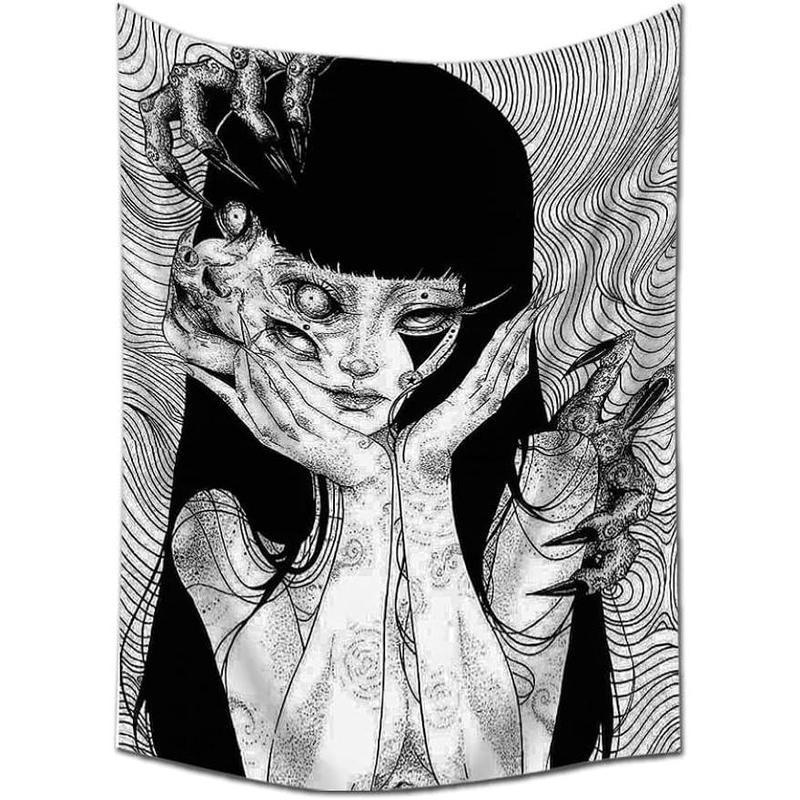 Halloween Decor - Canvas Anime Tomie Revenge Junji Ito Tapestry, Hanging Dorm Party Backdrop Decorations Home Decorations for Living Room Bedroom(60 x 40 in) Peach velvet material Cotton Decorative