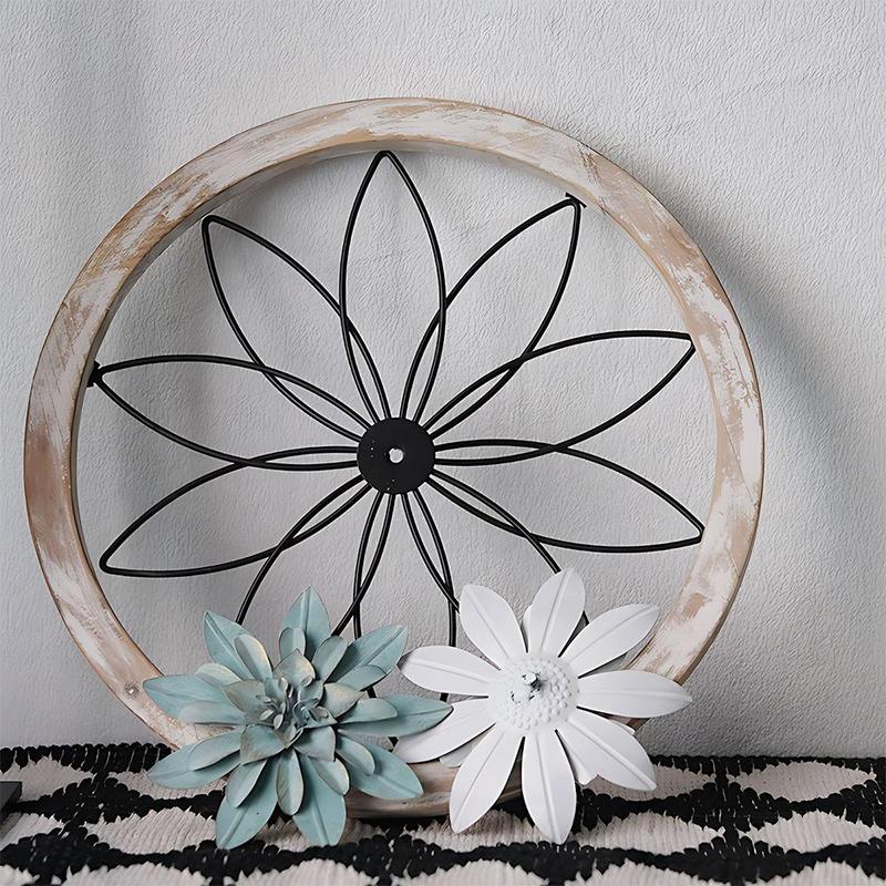 Round Wall Decor, 3 Counts set Wooden Flower Design Wall Hanging Decor, Wall Art Decor for Home Living Room Bedroom Dining Room Farmhouse