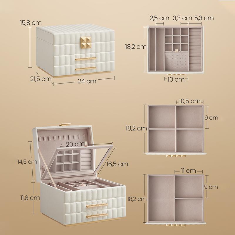 SONGMICS HOME ANAH Collection Jewelry Box with Mirror and Organizer - PU Surface with Stitching and Floating Effect - Gift Idea