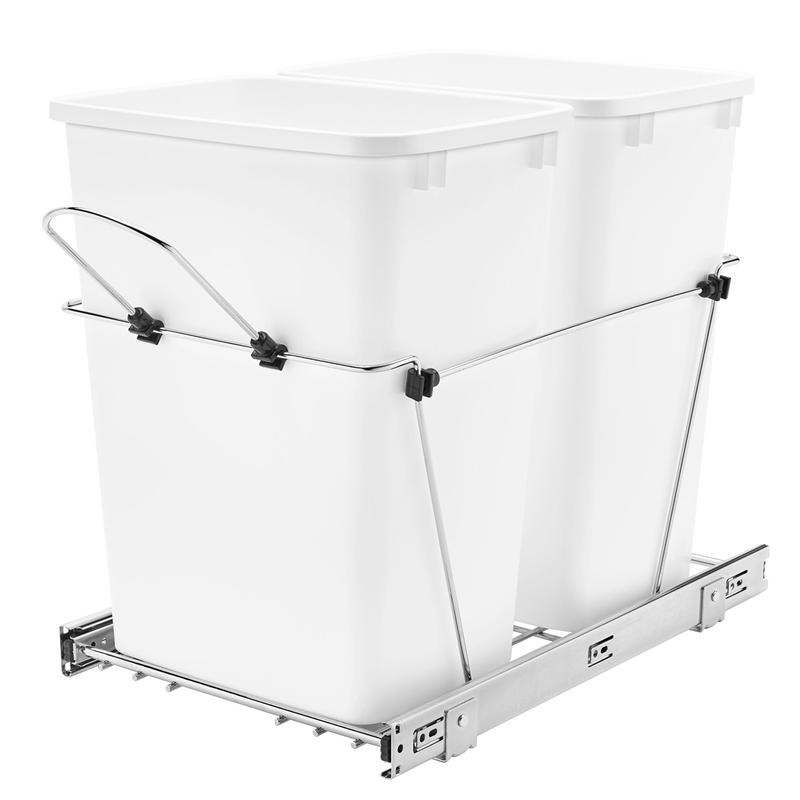 Rev-A-Shelf Double Pull Out Trash Can 35 Qt for Kitchen, RV-18KD-17C S Container Cabinet