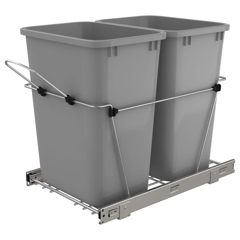 Rev-A-Shelf Double Pull Out Trash Can 35 Qt for Kitchen, RV-18KD-17C S Container Cabinet