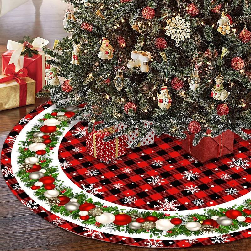 Christmas Tree Skirt, 1 Count Flannel Christmas Themed Christmas Decor Tree Skirt, Holiday Party Decoration Supplies for Home Party, Home Decor