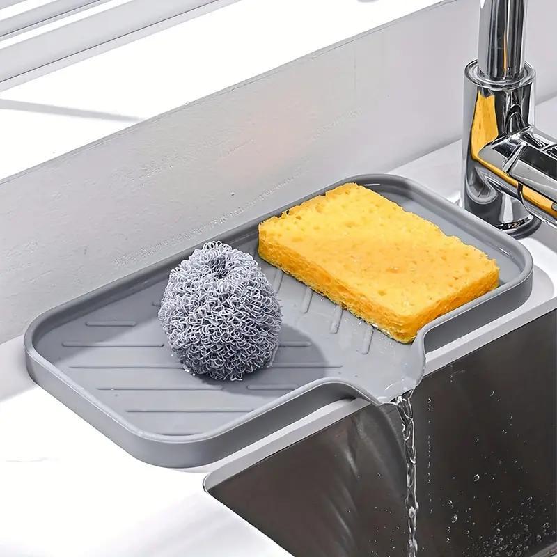 Silicone Kitchen Sponge Holder, 1 Count Sink Pad, Drain Storage Tray for Dish Sponge Soap Bar Scouring Pad