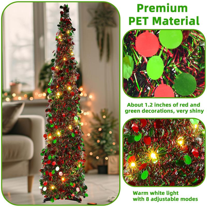 5ft Christmas Tree, 1 Count 8 Flashing Modes Warm White Light Christmas Tree, Perfect for Indoor Outdoor Party Home Decor, Christmas Decor