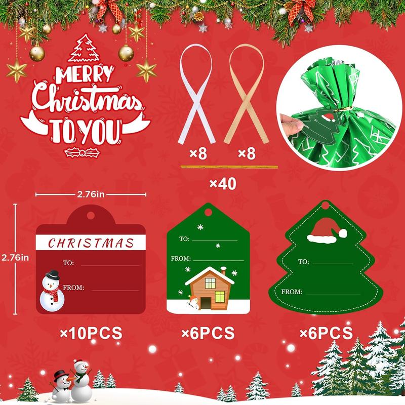 22PCS Christmas Gift Bags, 5 Styles Christmas Bags for Gifts, Holiday Reusable Christmas Gift Bags (3 X-Large, 3 Large, 5 Medium, 5 Small, 6 Mini) & 22 Cards & 16 Ribbons & 40 Ties Set Tree