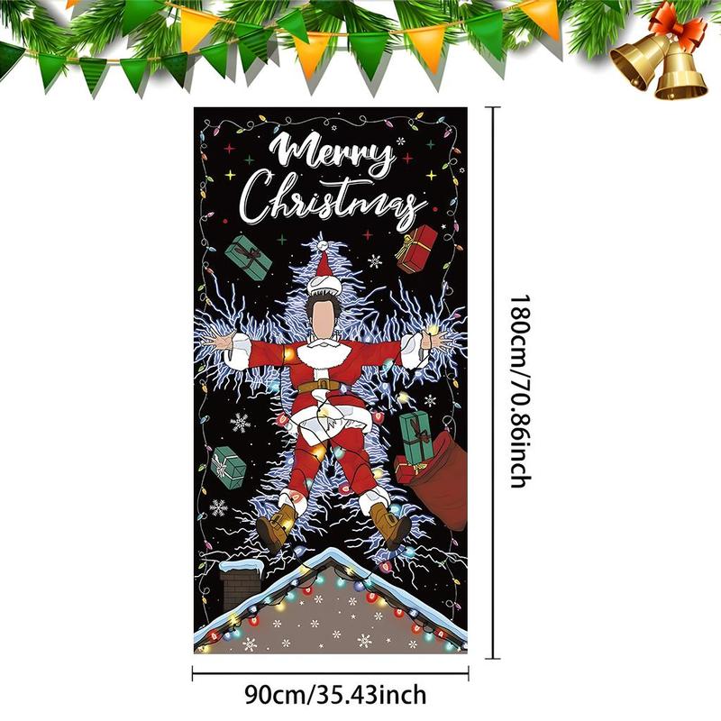 Christmas Themed Door Banner, 1 Count Cartoon Pattern Door Hanging Banner with 4 Grommets, Festive & Party Supplies for Home & Outdoor