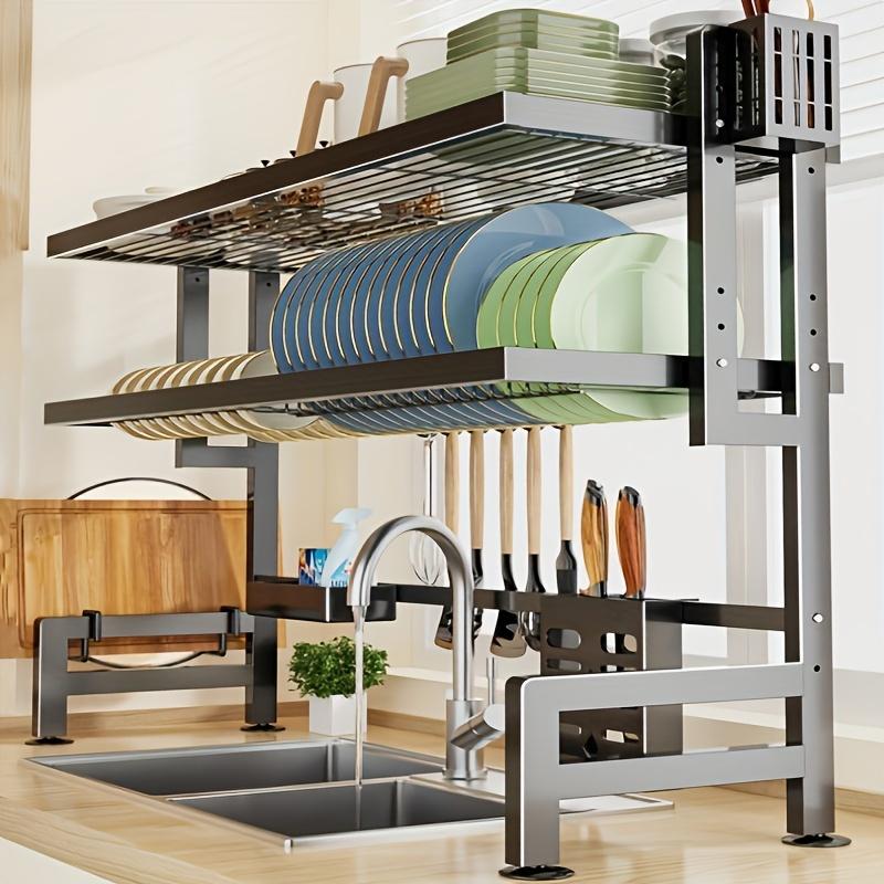 105cm Household Kitchen Shelf, Carbon Steel Countertop Sink Bowl Rack Storage Drain Rack, Tableware and Pot Lid Storage Rack