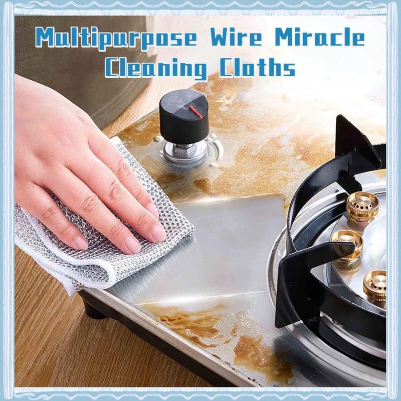 Multipurpose Wire Miracle Cleaning Cloths, 2024 New Scrubbing Wire Dishwashing Rags, Non-Scratch Kitchen Wire Dishcloth Rag for Cookware, Time-Saver Kitchen Wipes Multipurpose Cleaning Pads, Double-Layer Steel Wire Cleaning Cloths Scrubs Cleans for Dishes